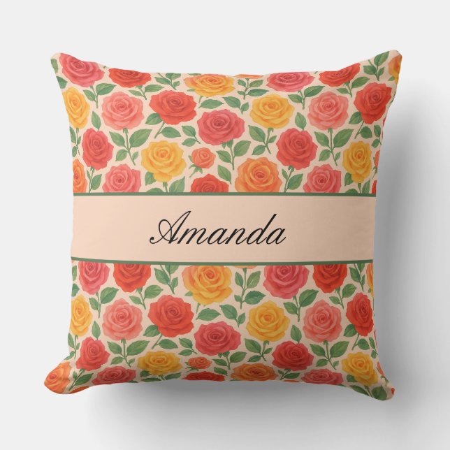Bright Multicolor Rose Name Pattern Cushion (Front)