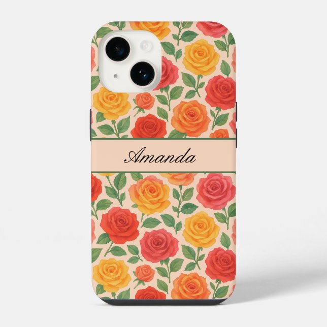 Bright Multicolor Rose Name Pattern iPhone Case (Back)
