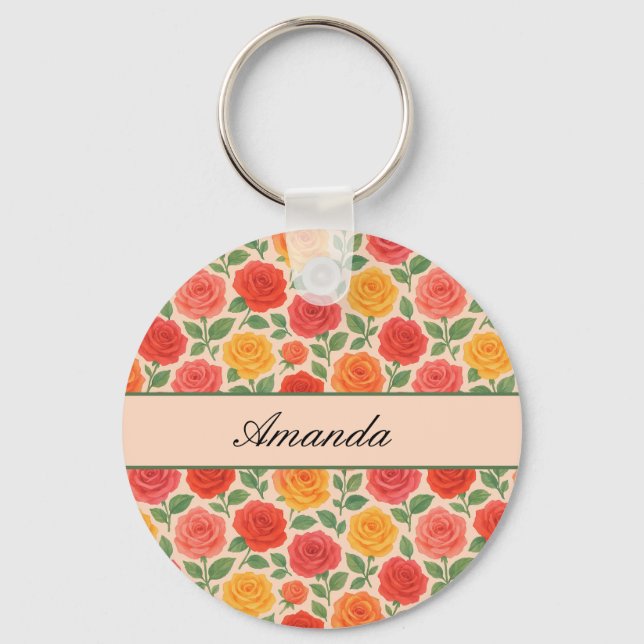 Bright Multicolor Rose Name Pattern Key Ring (Front)