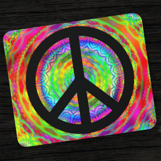 Bright Multicolored Fractal Black Peace Symbol Mouse Mat