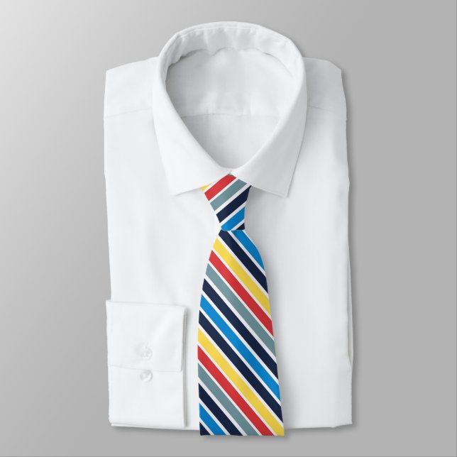 Bright multicolored horizontal stripes. neck tie (Tied)