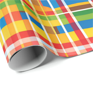 Bright Multicolored Plaid Abstract Pattern Wrapping Paper
