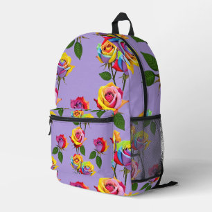Bright Multicolored Roses In Rainbow Shades  Printed Backpack