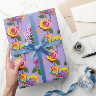 Bright Multicolored Roses In Rainbow Shades  Wrapping Paper