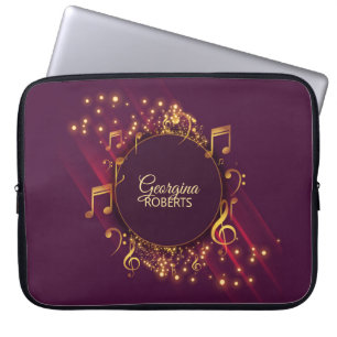Bright Music Notes and Custom Name Laptop Sleeve
