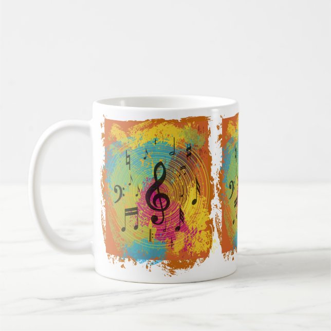Bright Music Notes on Explosion of Colour Coffee Mug (Left)