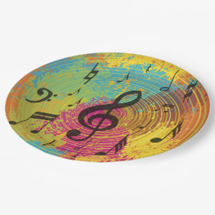 Bright Music Notes on Explosion of Colour Paper Plate