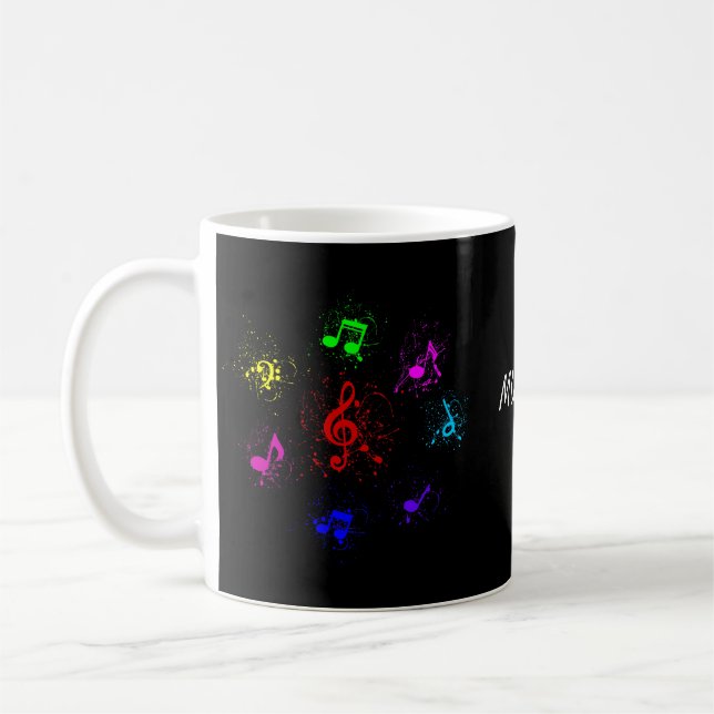 Bright musical notes with splashes of paint coffee mug (Left)