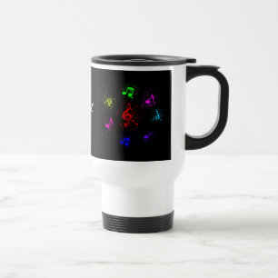 Bright musical notes with splashes of paint travel mug