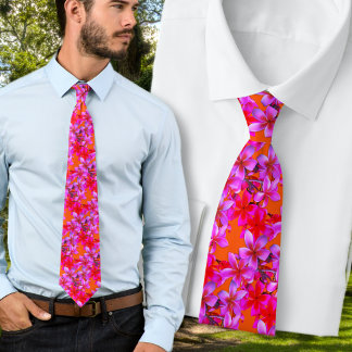 Bright n Bold Frangipani Floral Pink Orange Tie