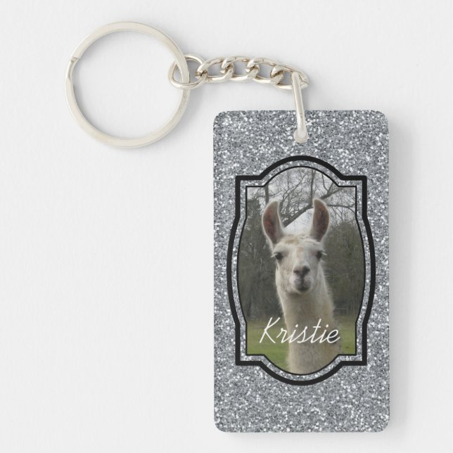 Bright N Sparkling Llama in Silver Key Ring (Front)