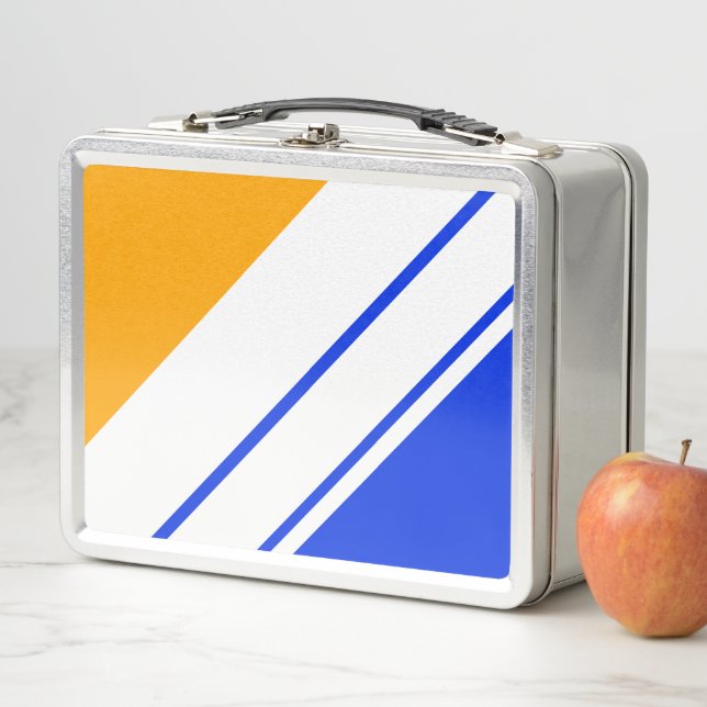 Bright Nautical Blue Yellow White Racing Stripes Metal Lunch Box (In Situ)