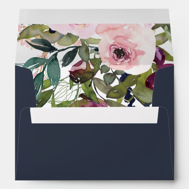 BRIGHT NAVY BLUSH BURGUNDY FLORAL BUNCH ADDRESS ENVELOPE (Back (Bottom))