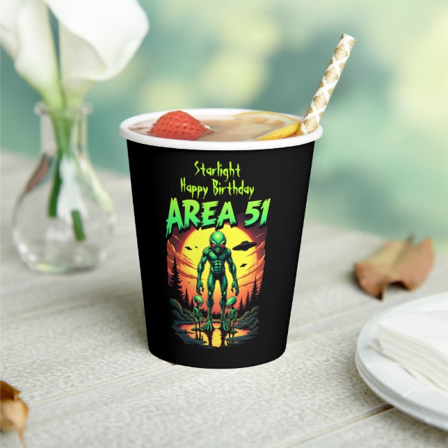 Bright Neon Aliens Watch Area 51 Paper Cups (Insitu)