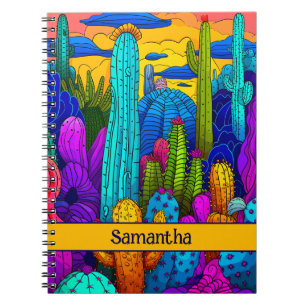 Bright Neon Cactus Vibrant Southwest Illustration Notebook
