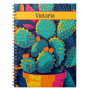 Bright Neon Cactus Vibrant Southwest Illustration Notebook