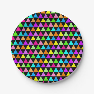 Bright Neon Colors Triangles Party Paper Plates