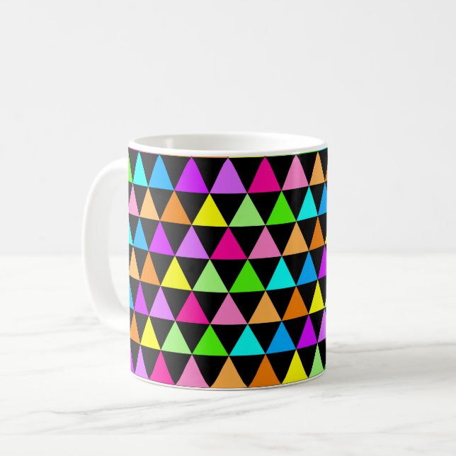 Bright Neon Colors Triangles Printed Mug Cup (Front Left)
