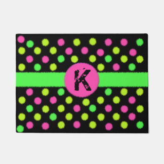 Bright Neon Coloured Polka Dot Monogram Door Mat