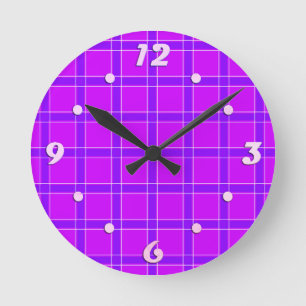 Bright neon crimson checkered pattern Throw Pillow Round Clock