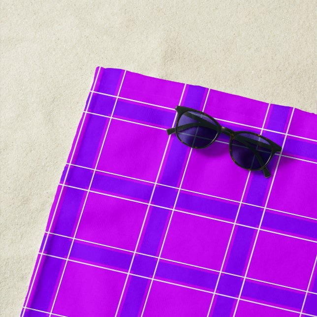 Bright neon crimson chequered pattern Throw Pillow Beach Towel (In Situ)