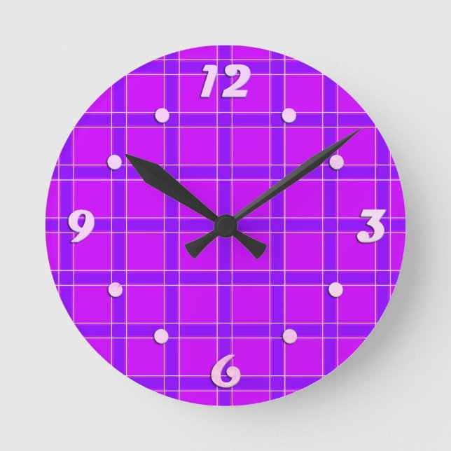 Bright neon crimson chequered pattern Throw Pillow Round Clock (Front)