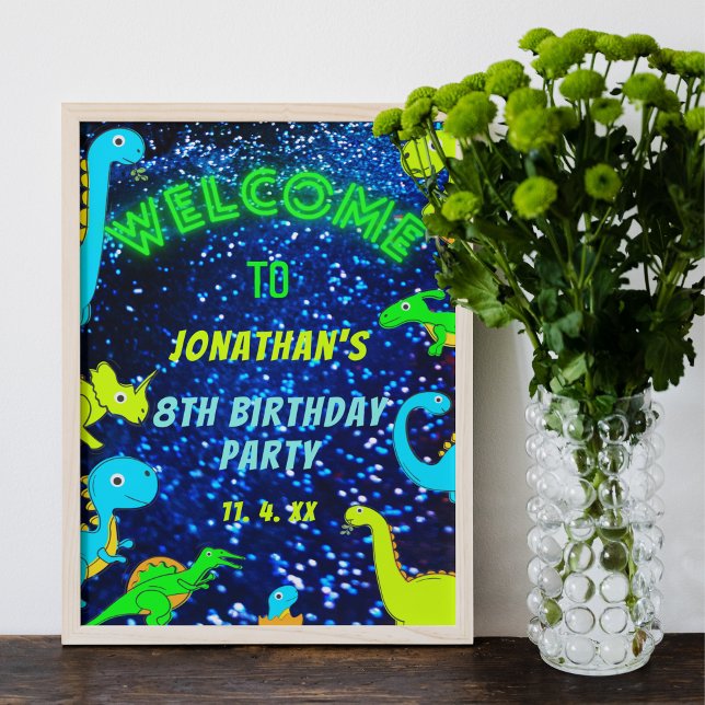 Bright Neon Dinosaurs Boys Party Welcome Sign (Creator Uploaded)