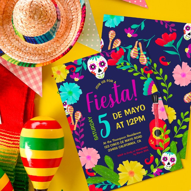 Bright neon floral Mexican 5 de mayo fiesta party Invitation (Creator Uploaded)