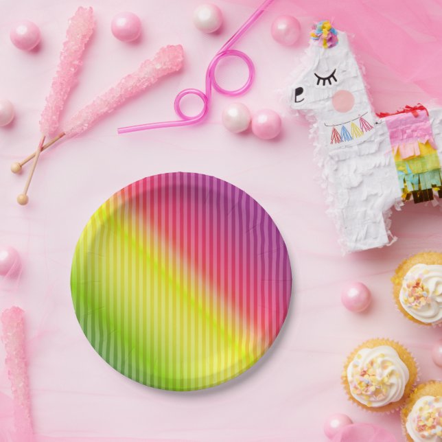 Bright neon fluorescent gradient rainbow ombre col paper plate (Party)