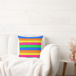 BRIGHT NEON FLUORO COLORS PINK YELLOW ORANGE LINES CUSHION
