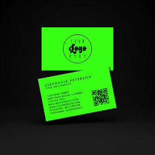 Bright Neon Green Custom Company Logo QR Code Business Card