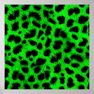 BRIGHT NEON GREEN LIME BLACK ANIMAL PRINT PATTERN