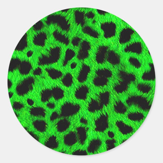 BRIGHT NEON GREEN LIME BLACK ANIMAL PRINT PATTERN CLASSIC ROUND STICKER (Front)