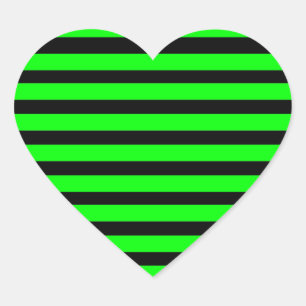 Bright Neon Lime Green and Black Stripes Heart Sticker