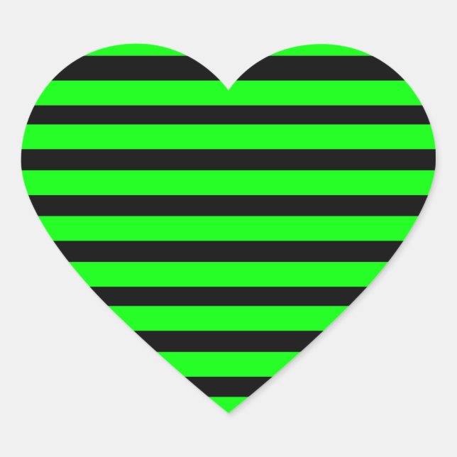 Bright Neon Lime Green and Black Stripes Heart Sticker (Front)