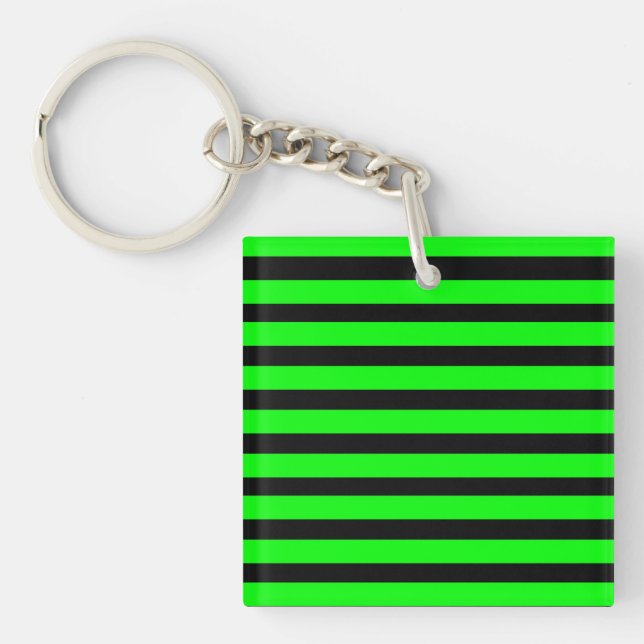 Bright Neon Lime Green and Black Stripes Key Ring (Front)