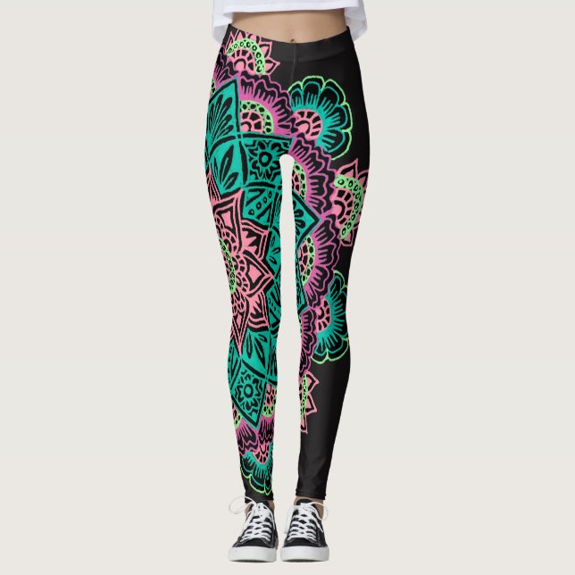 Bright Neon Mandala Leggings (Front)