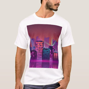 Bright neon night cityscape, vintage. T-Shirt