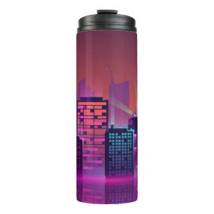 Bright neon night cityscape, vintage. thermal tumbler