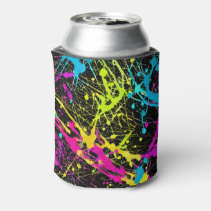 Bright Neon Paint Splatter Can Cooler