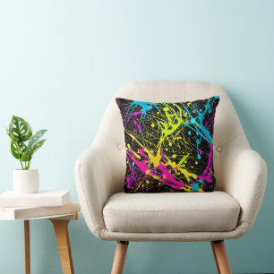 Bright Neon Paint Splatter Cushion