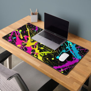 Bright Neon Paint Splatter Desk Mat