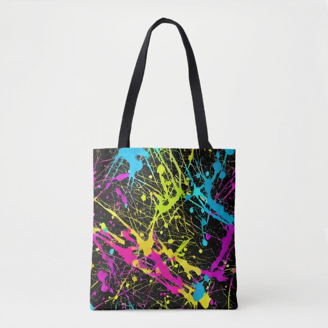 Bright Neon Paint Splatter Tote Bag (Front)