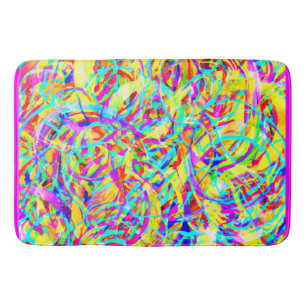 Bright Neon Patterns Print Bath Mat