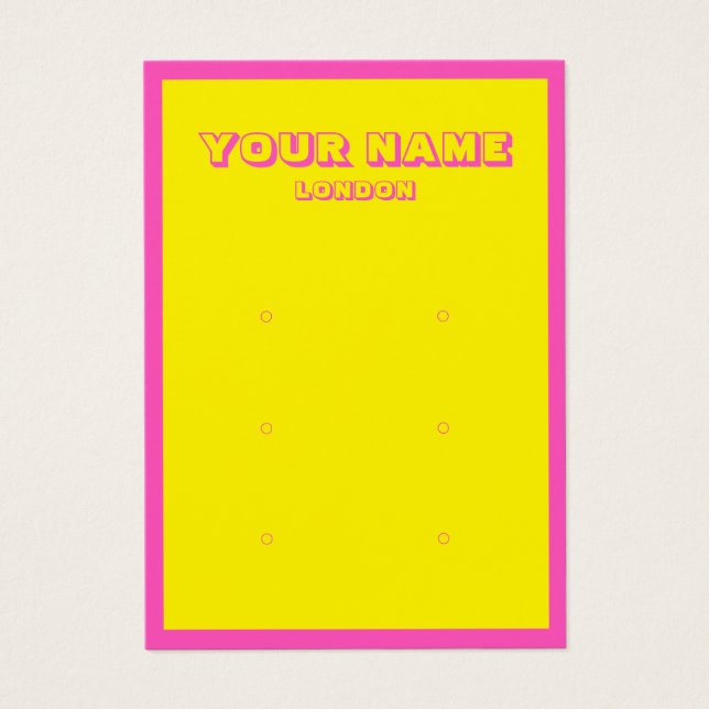Bright neon pink and yellow earring display card (Front)