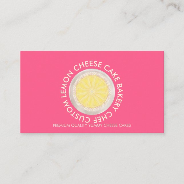 Bright Neon Pink Cheesecake Bakery Pastry Business Card (Front)