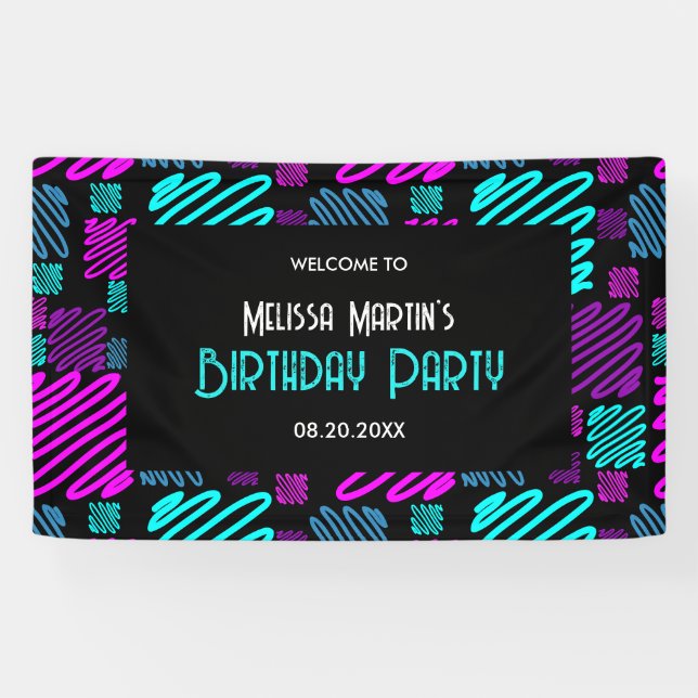 Bright Neon Purple Blue Geometric Birthday Welcome Banner (Horizontal)