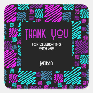 Bright Neon Purple Blue Geometric Thank You Square Sticker