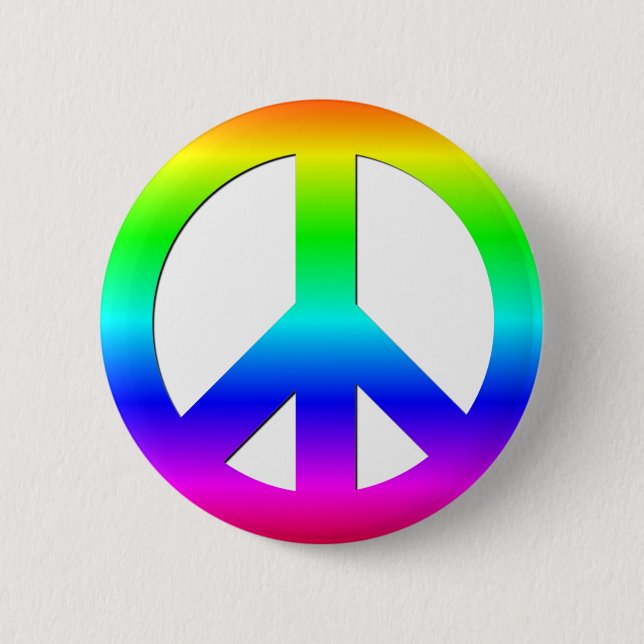 Bright Neon Rainbow CND Peace Symbol on White 6 Cm Round Badge (Front)