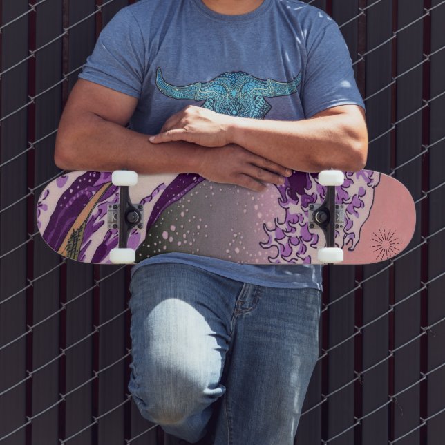 Bright Neon Retro Purple Wave Skateboard (Outdoor 3)